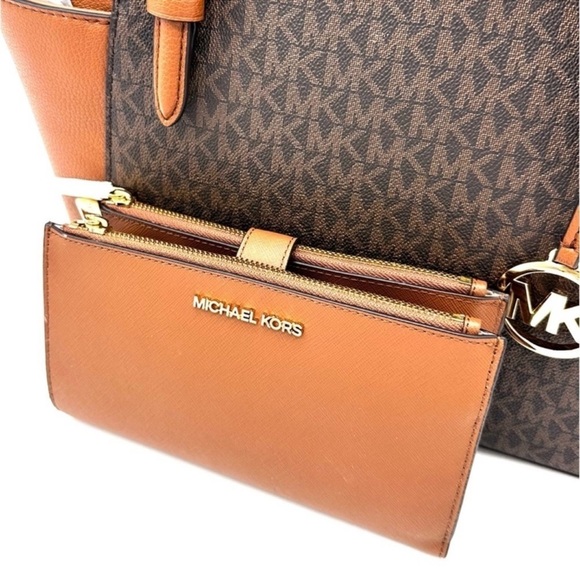 Michael Kors Large Charlotte Tote Bag & Large Double Zip Wallet Brown (NWT) - Picture 12 of 14